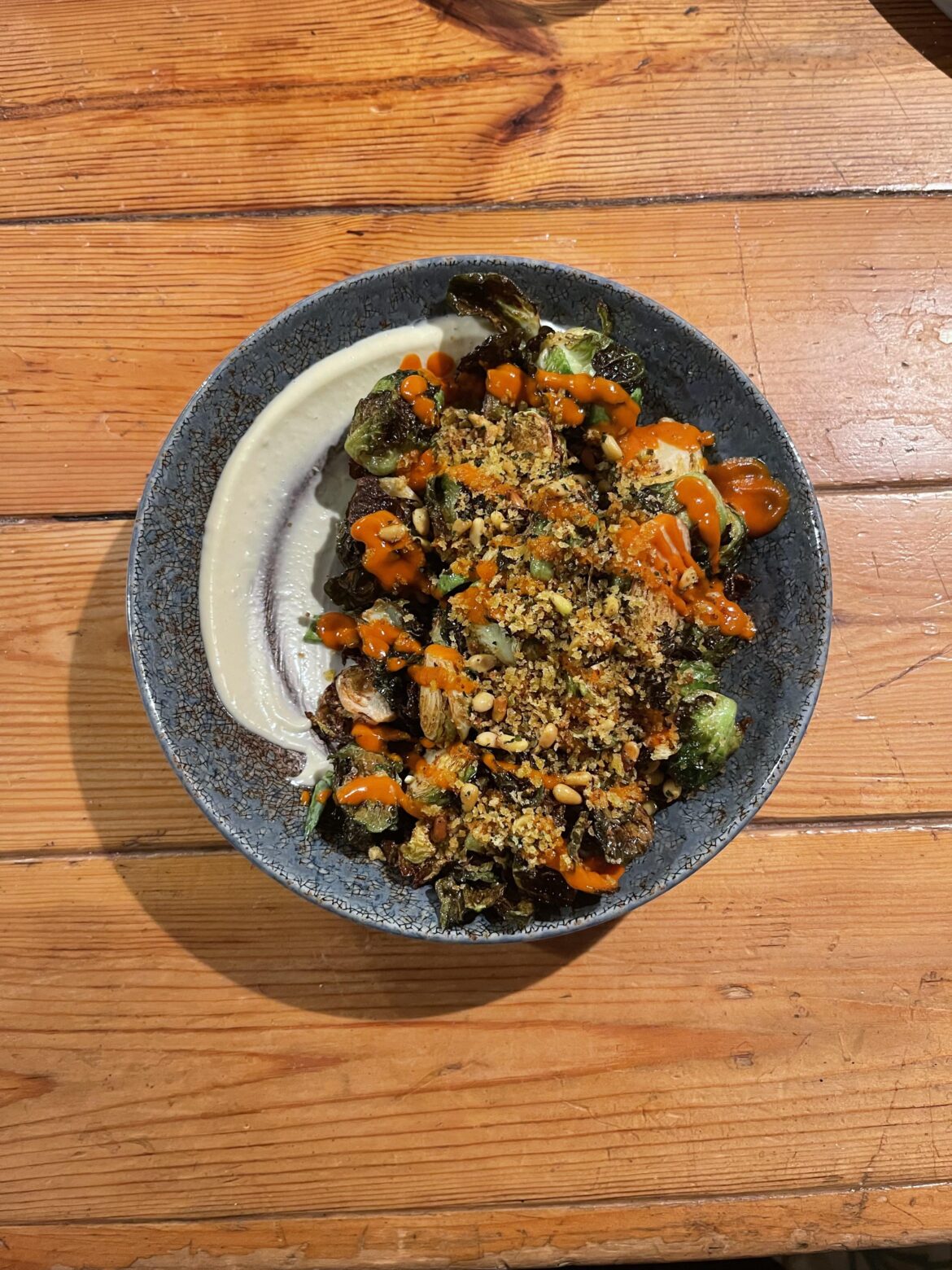 Brussel sprouts, brava sauce, garlic aioli, pine nut bread crumb.