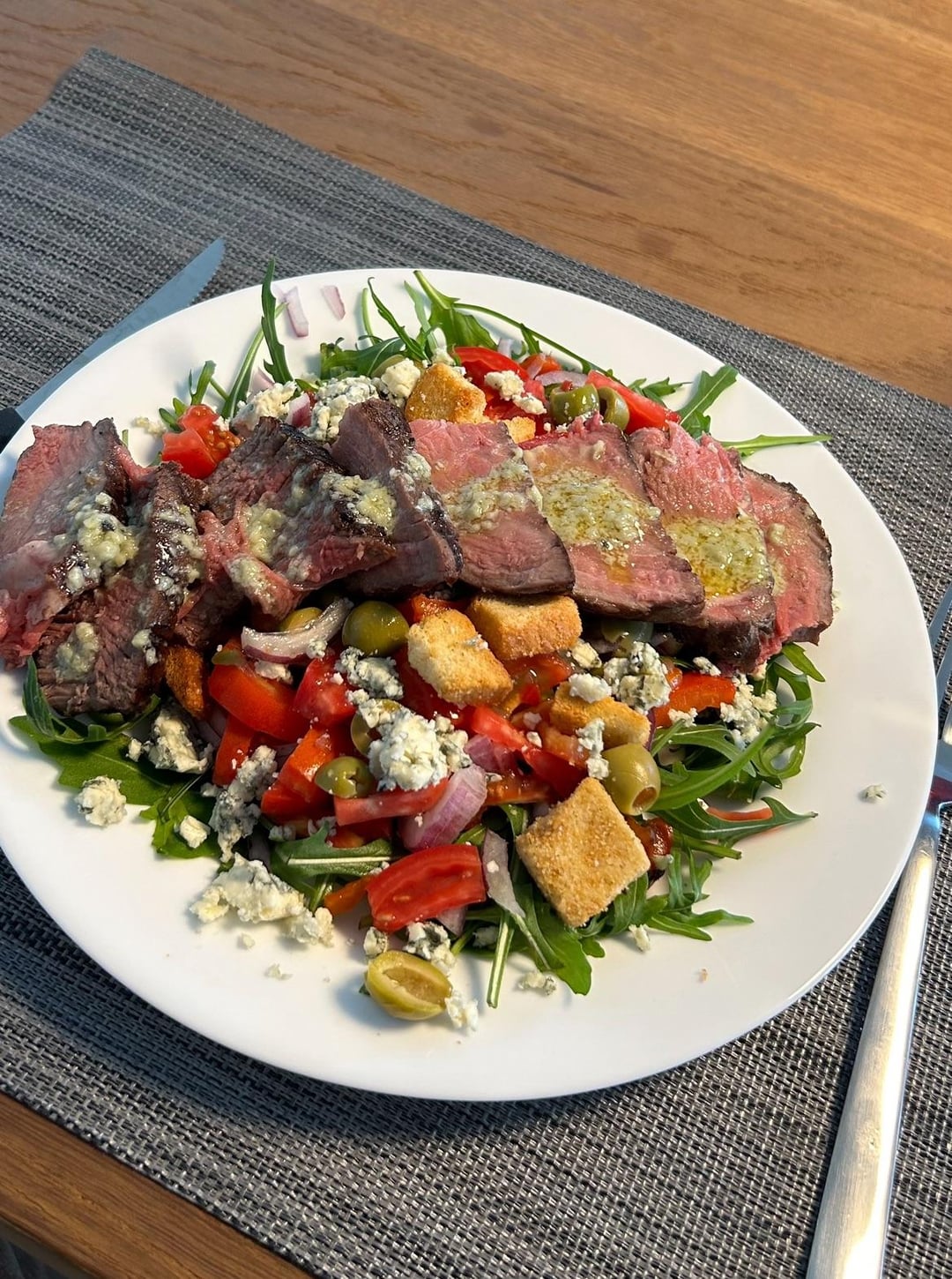 Porterhouse Salad w/ Garlic Blue Cheese Butter (131f for 3 hours) Dining and Cooking
