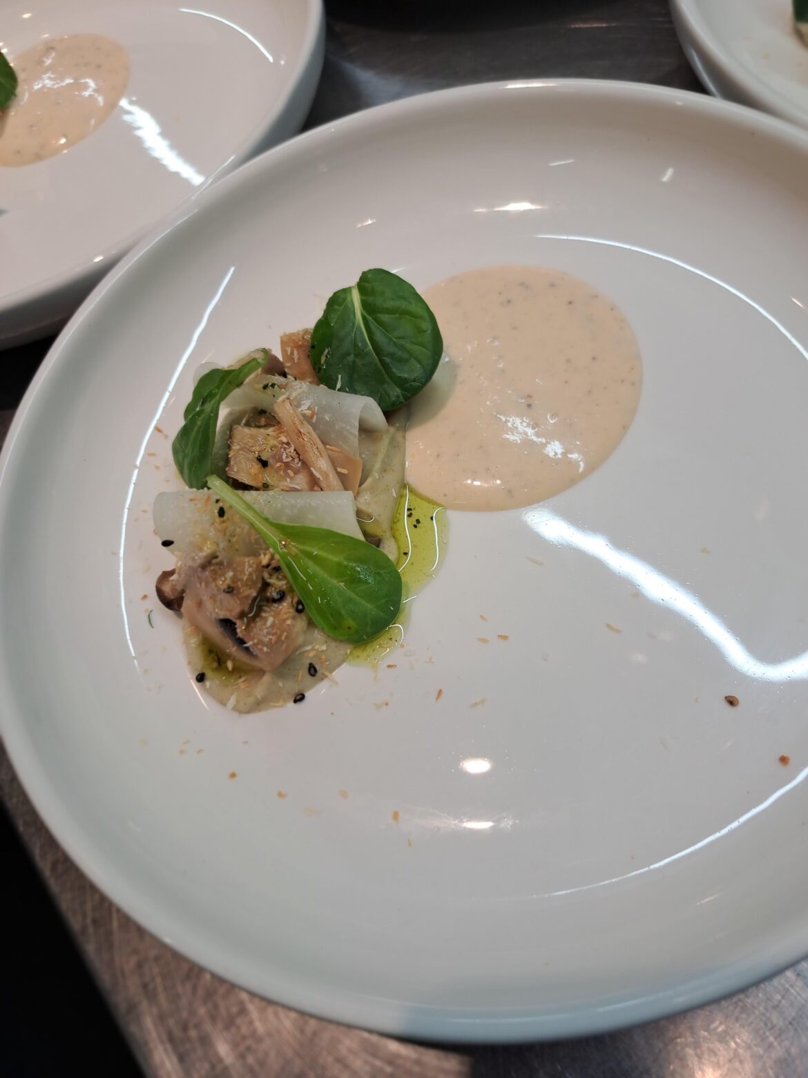 Mushroom cream retig and coconut crumble