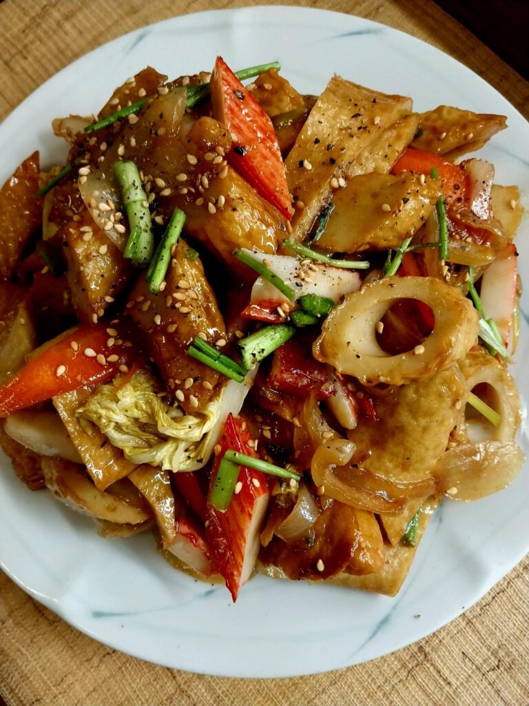 Stir-fried fish cake