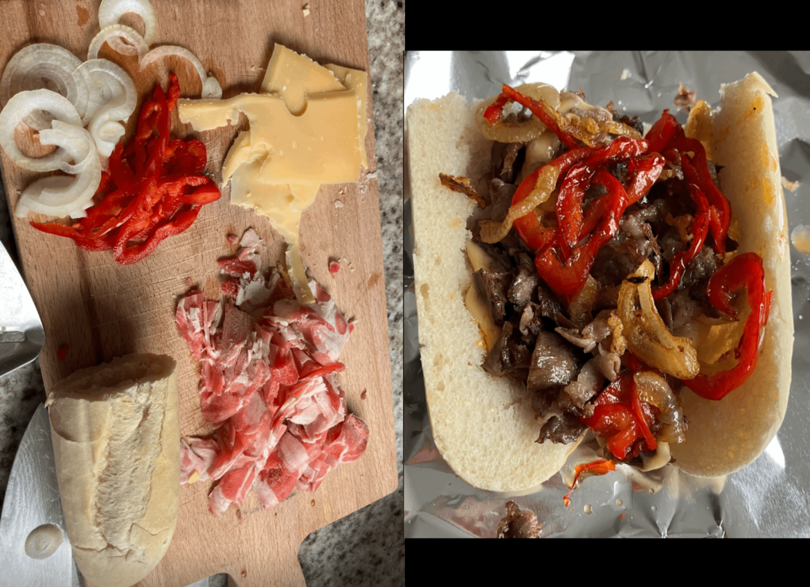 I turned that into the other :-) shaved ribeye, aged dutch cheese, sweet peppers and onion.