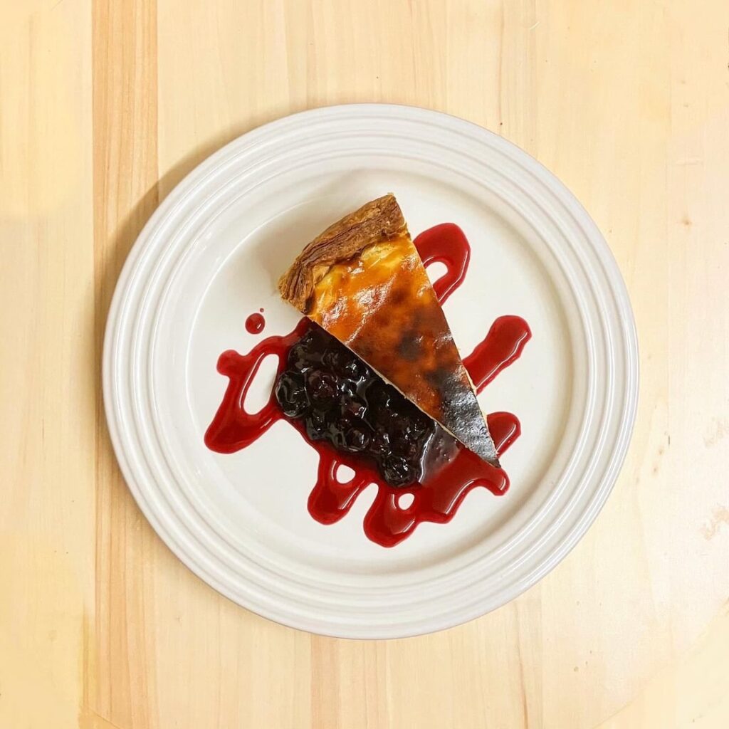 Flan Pâtissier with Blueberry Compote