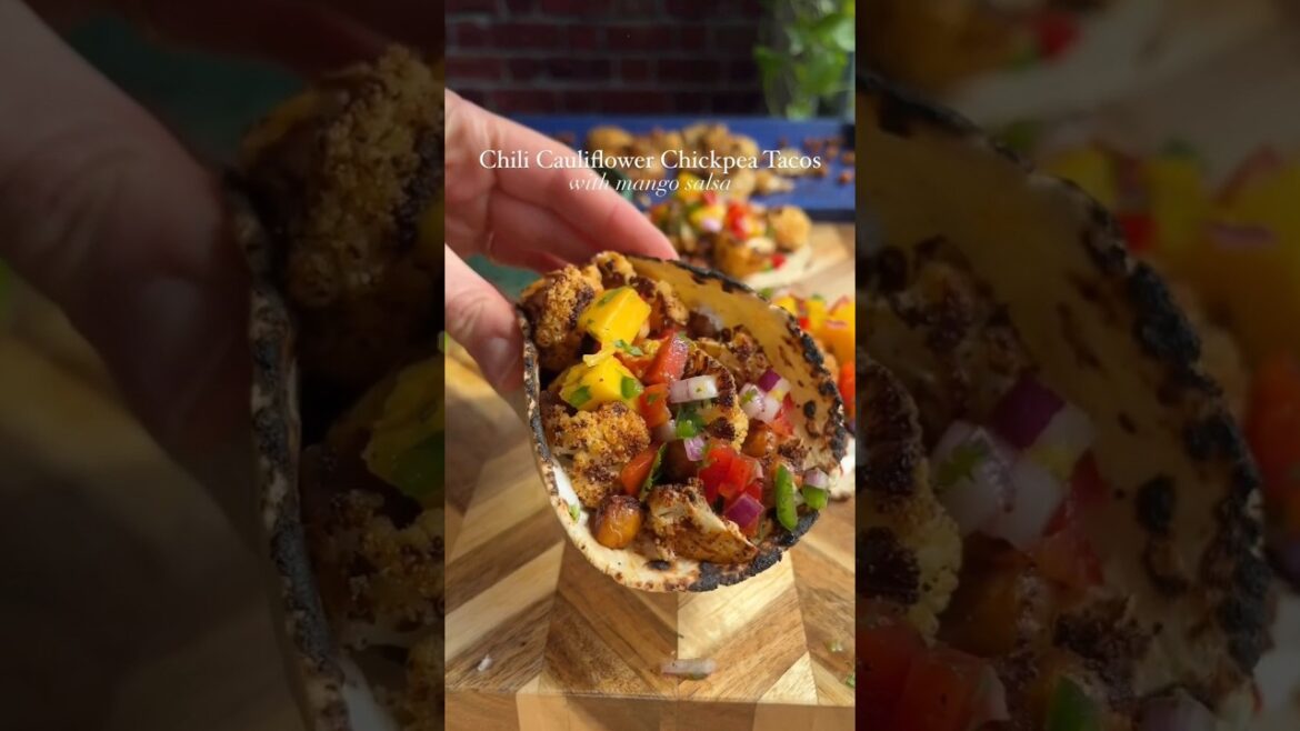"Vegan Chili Cauliflower Chickpea Tacos with Mango Salsa: Flavorful Plant-Based Recipe #shorts