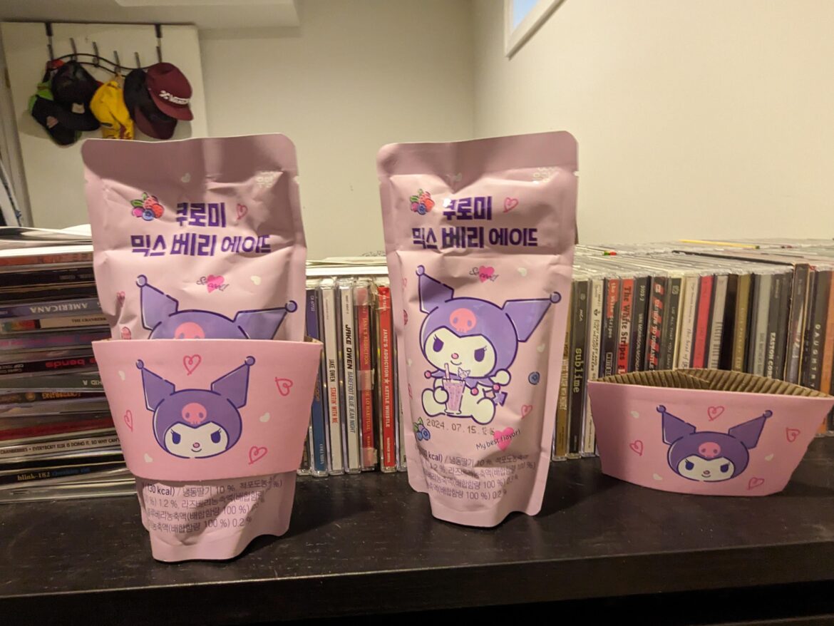 Kuromi fruit drink usually found in a Korean convenience store