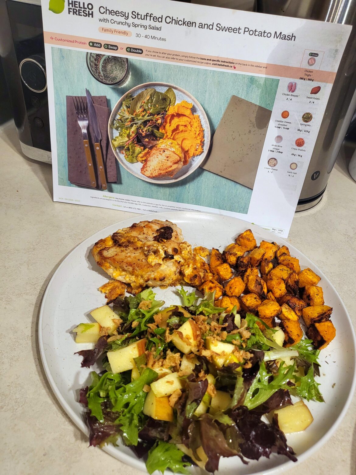 Cheesy Stuffed chicken & Air roasted Sweet Potatos