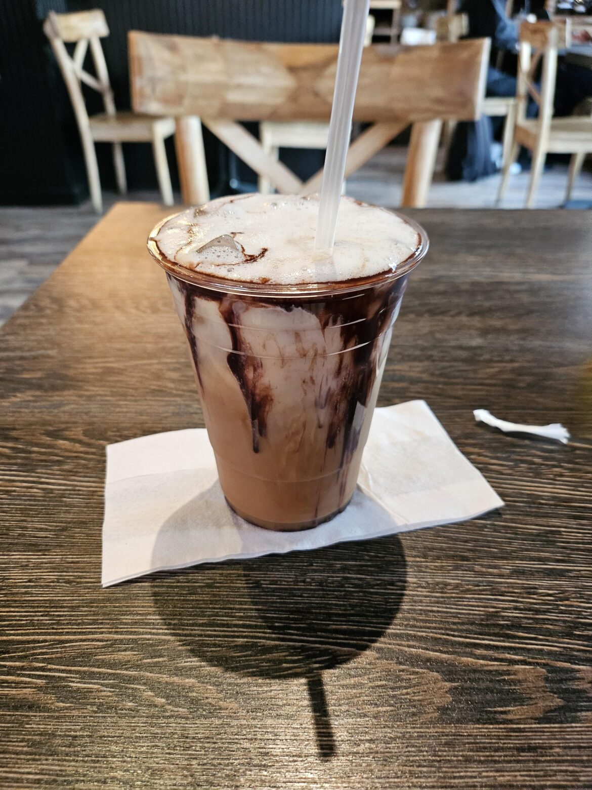 Enjoying an ice mocha decaf oatmilk latte in 80 degree weather in NYC.