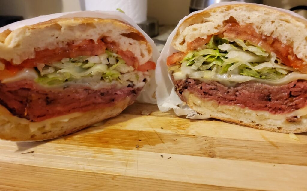 My deli had london broil on sale so I made myself a sub with lettuce, tomatoes, and onions with provolone.