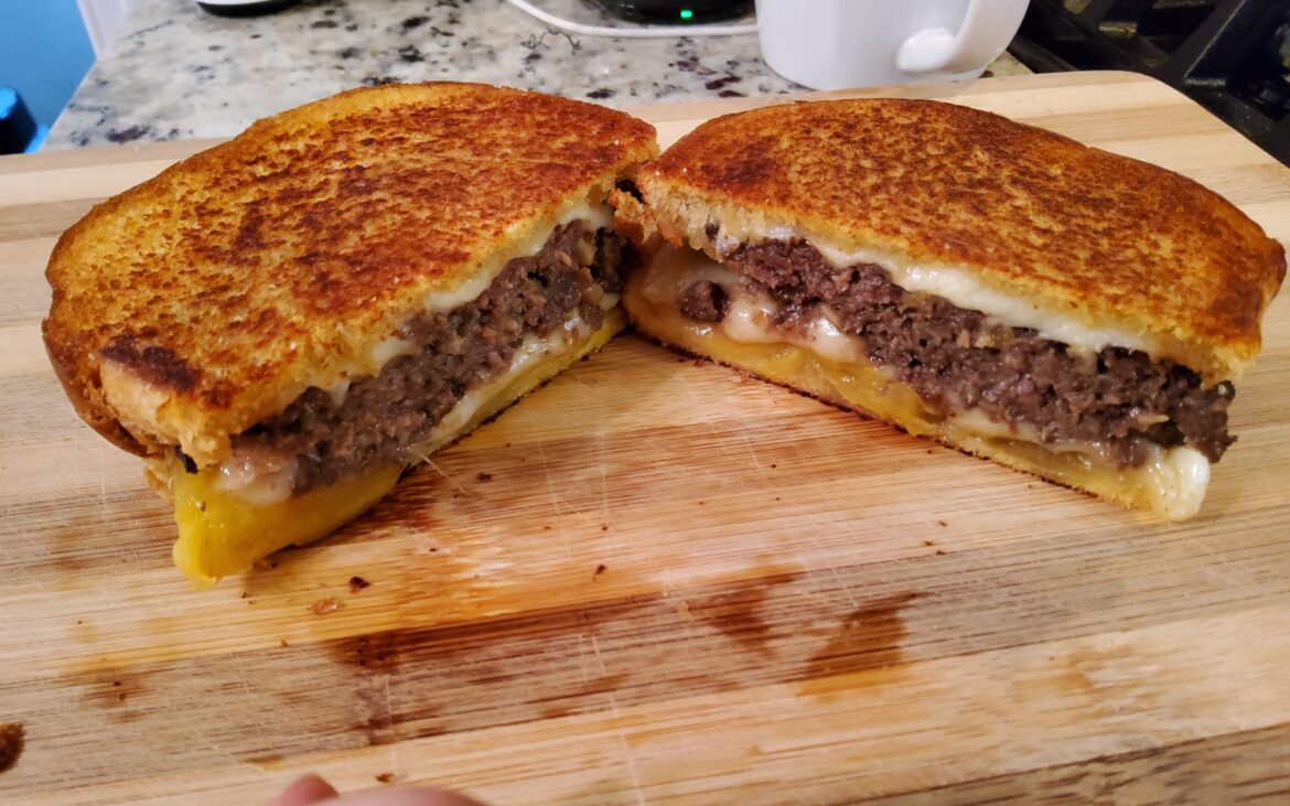 Pineapple bulgogi patty melt with aged provolone.