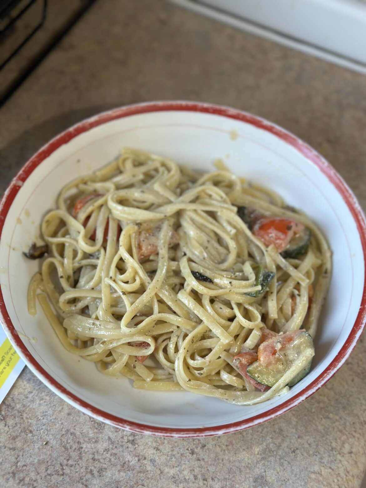 Zucchini pasta with goat cheese pesto sauce