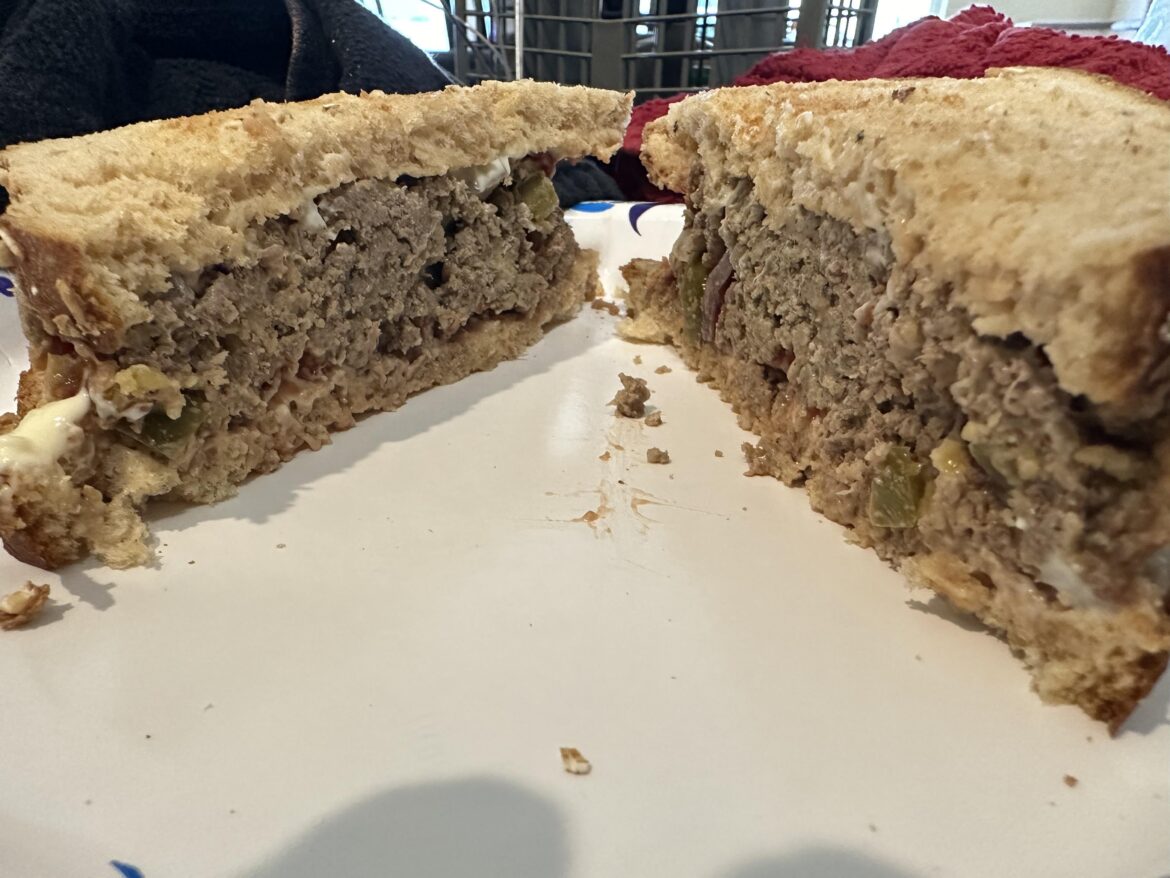 Something my mom grew me up on. Left over meatloaf sandwich. One of my faves!