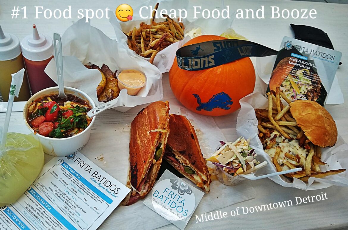 Frita Batidos great food,  low prices and booze.  In the heart of Downtown Detroit,  perfect for Food before or after a Downtown event.  https://fritabatidos.com/detroit/