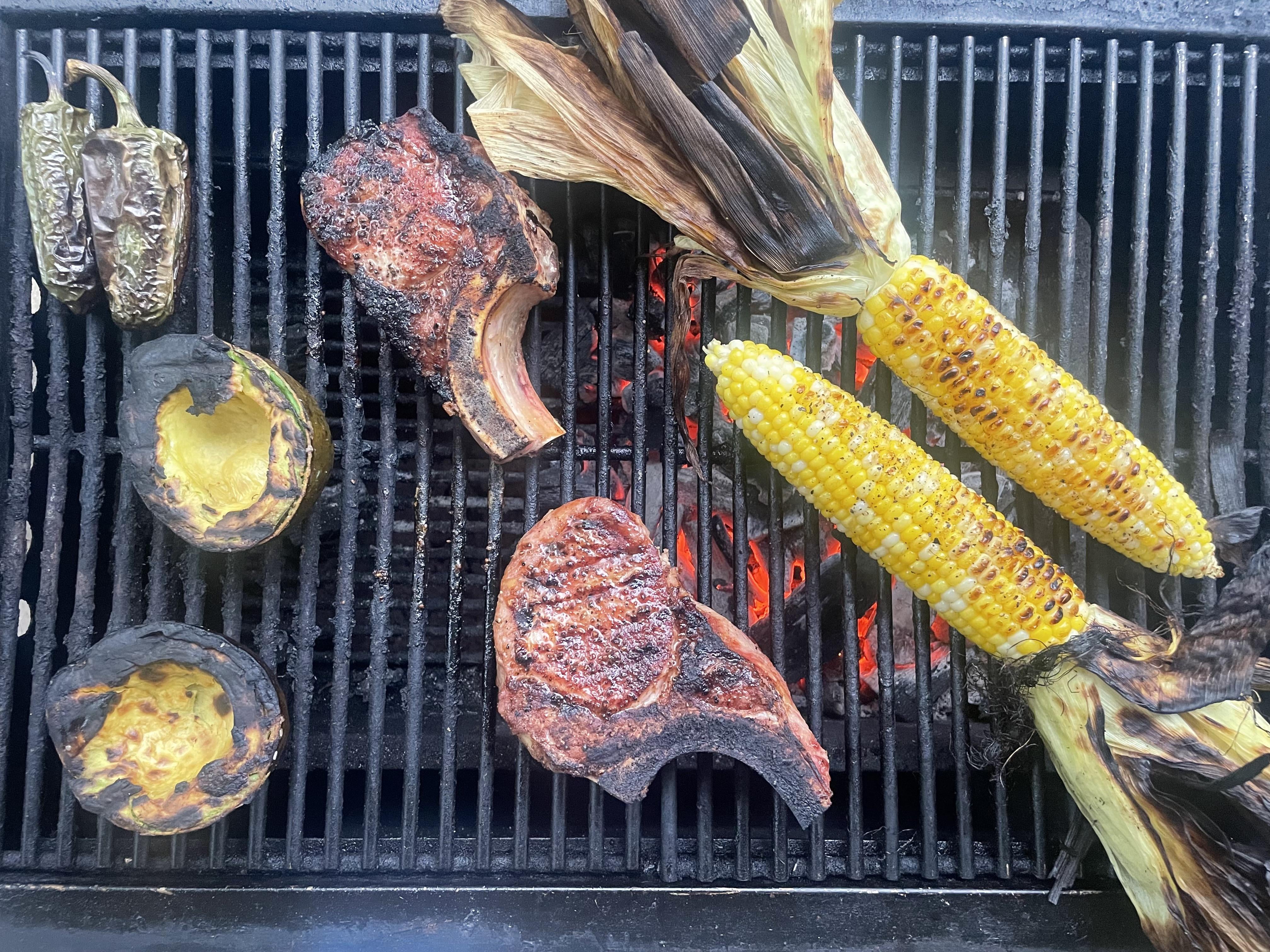 Fired up the Grill Tonight. Corn, Avocado, Jalapenos, Pork Chops. All ...