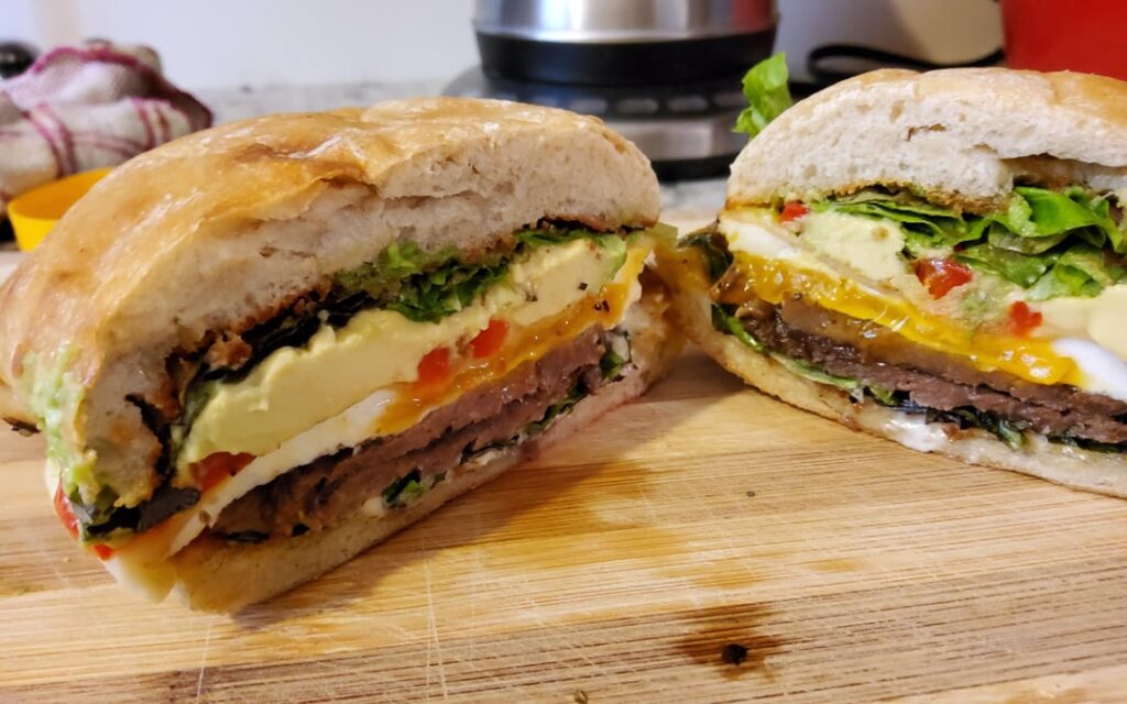 When you're single, you have time to create a well deserved steak and egg with avocado breakfast sandwich.