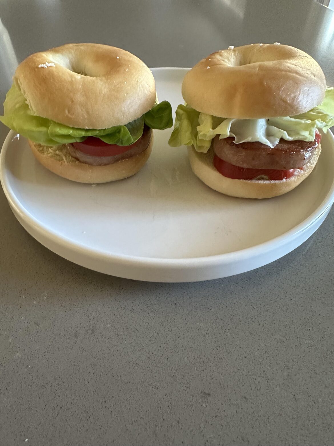 Spam Lettuce and Tomato on tiny bagels