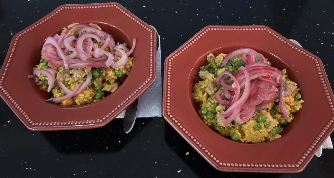 Smoky chicken thighs with yellow rice