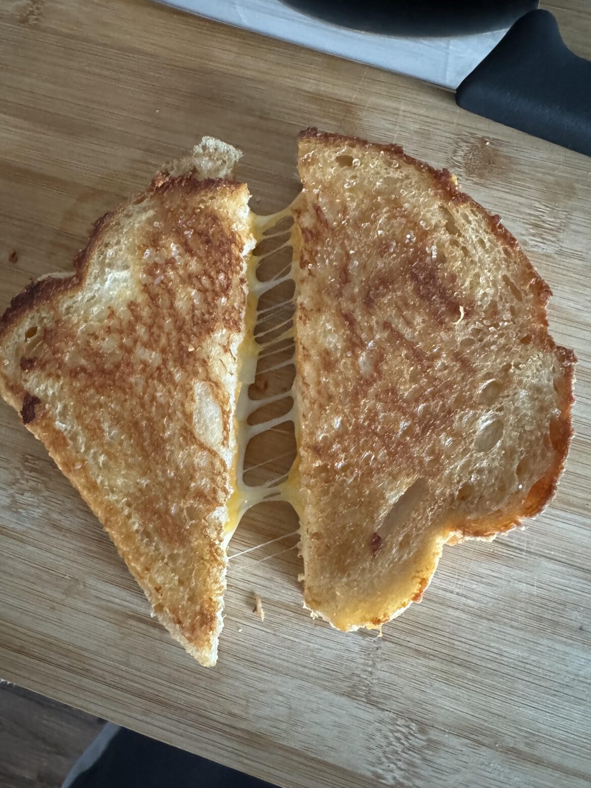 I also made Kenji’s grilled cheese… it was so freaking good! But I was talking on the phone so had to settle for a Siri timer instead of the music.