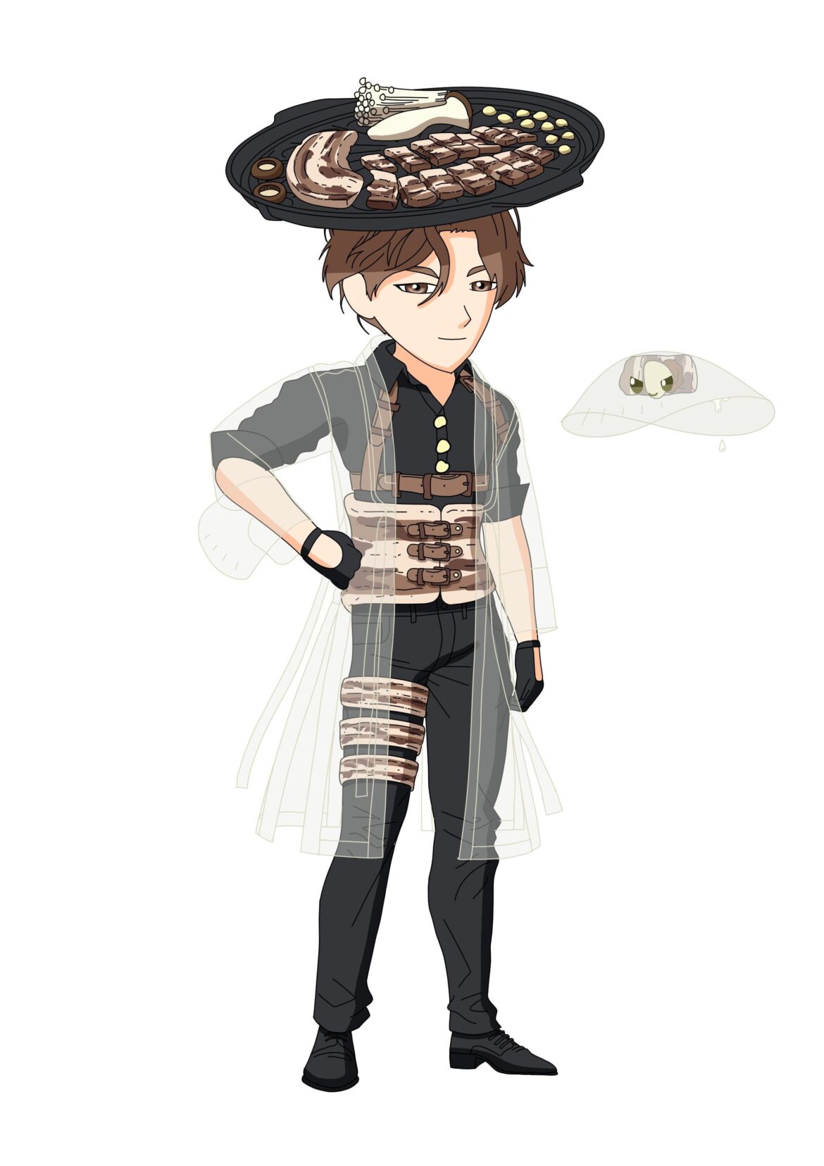 I drew Samgyeopsal as a character. He is wearing a ssammu hanbok as his outerwear. And he has a ssammu alien pet.