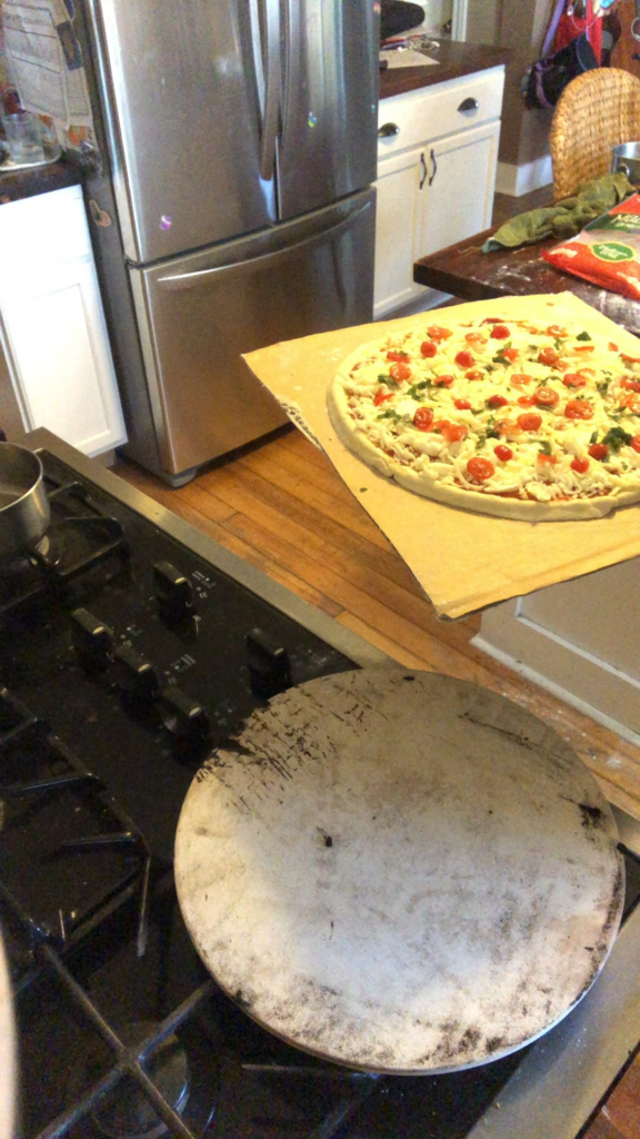 Drew a circle on cardboard to make the perfect size pie. For my stone.