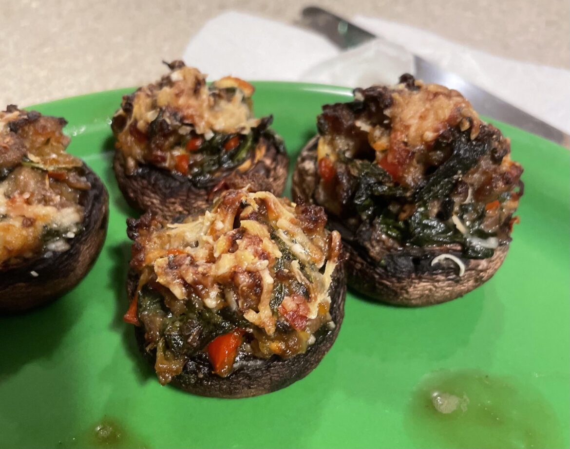 Italian Sausage, Red Bell, Spinach, and Feta Stuffed Mushrooms