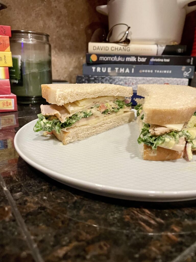 ADHD sandwich (chopped veg and accoutrements for perfect bites without unhinging jaw)