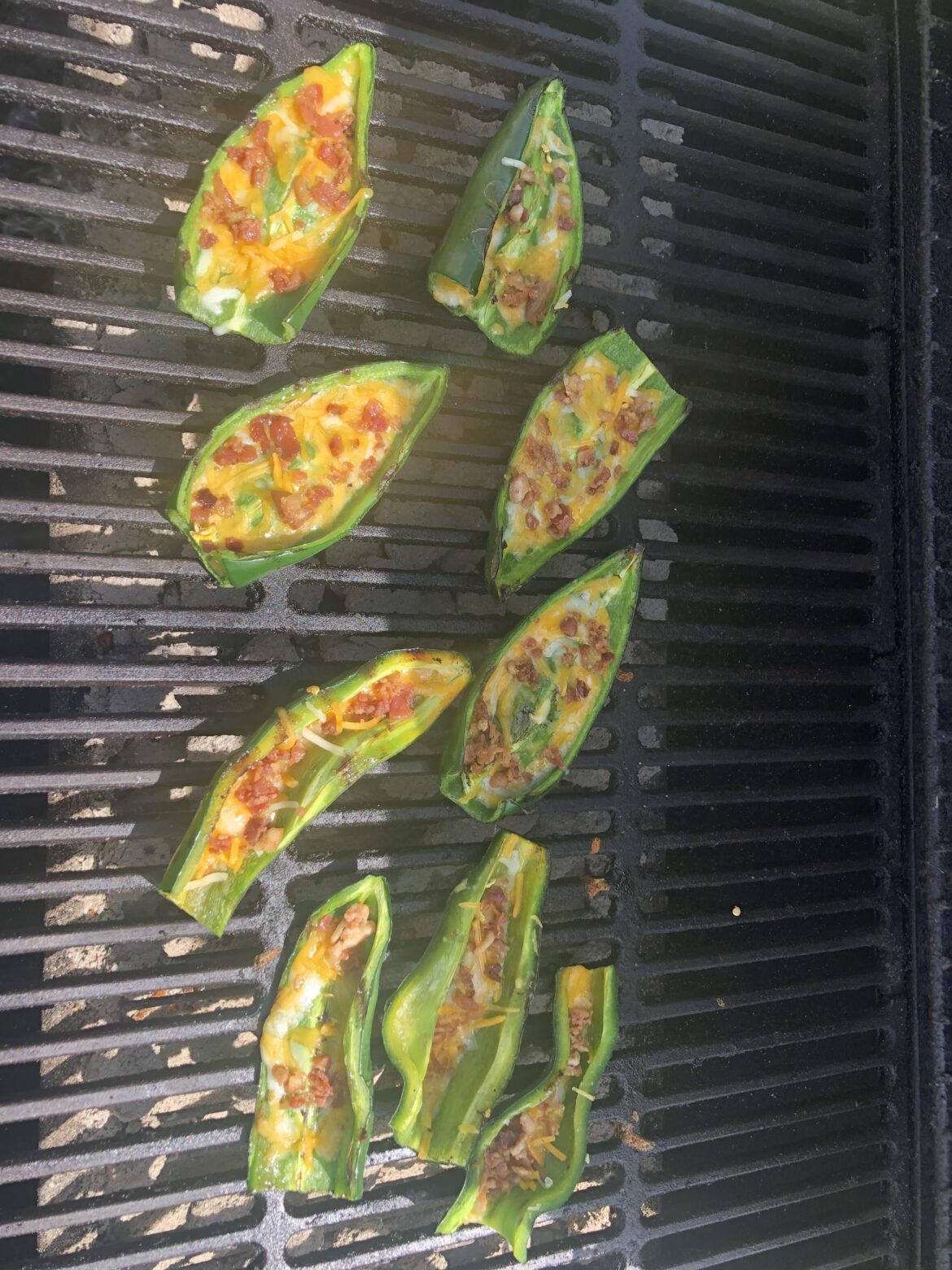 Grilled poblanos w/ Monterey Jack, cheddar, bacon