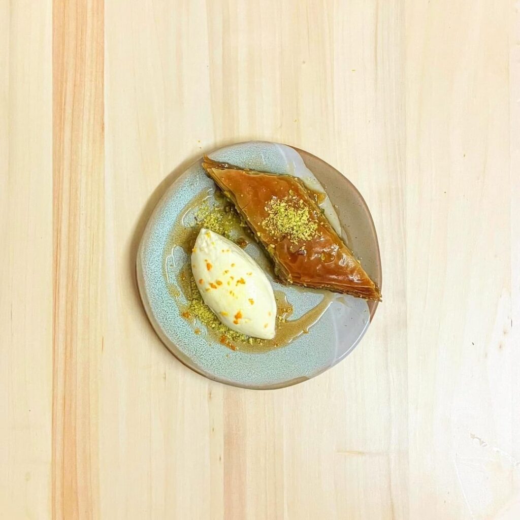 Pistachio Baklava with Orange Blossom Cream