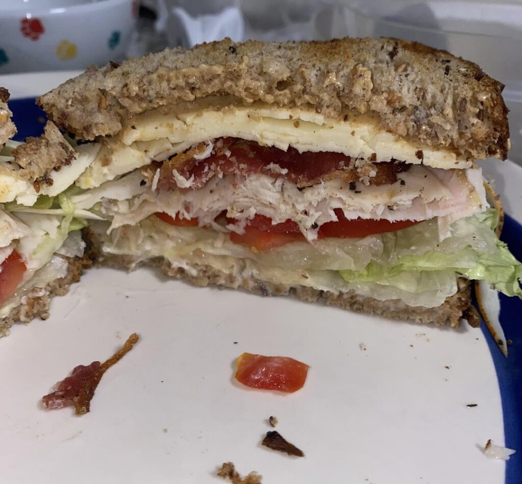 Turkey BLT, Provologne, Mayo, mustard. Salt & a whole lotta Fresh rainbow Pepper