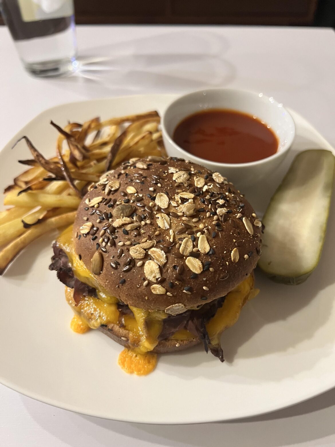 Melty roast beef sandwich with horseradish and parsnip fries