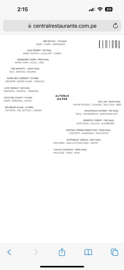 Which menu to choose from, Central in Lima, Peru