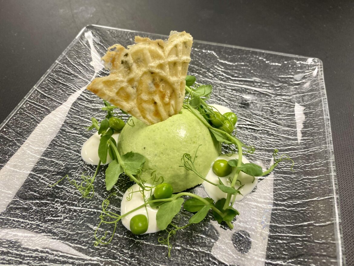 English pea panna cotta | ferratelle abruzzesi | parmigiano reggiano snow (snow served tableside)