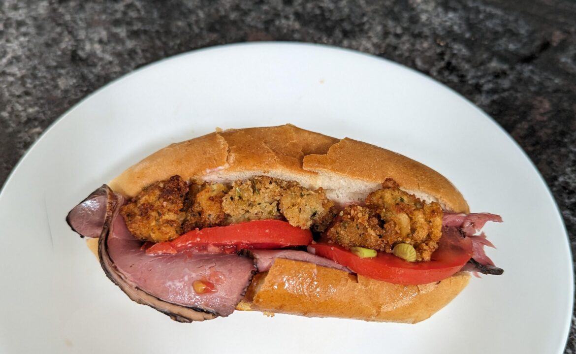 Roast beef with fried clams