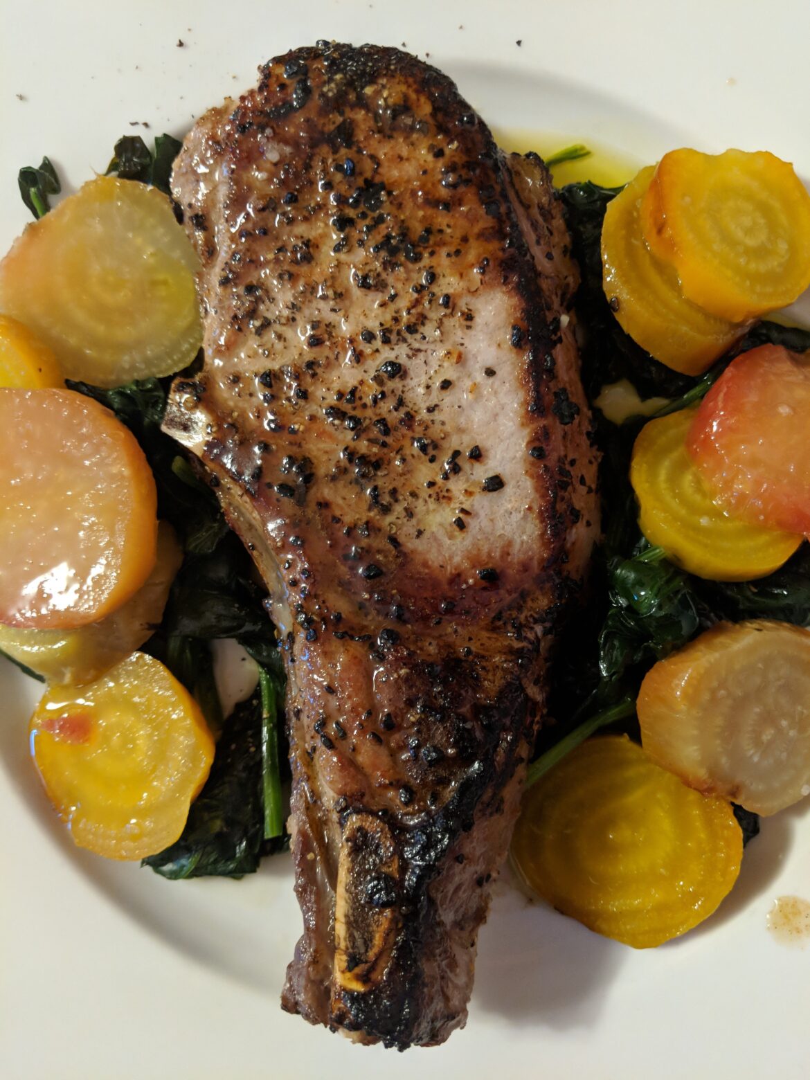 Pork chop with beets and spinach [OC]
