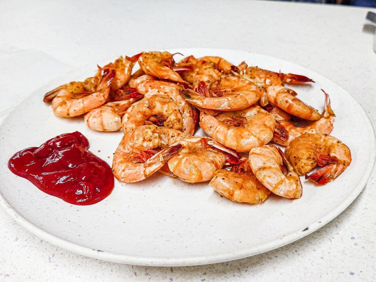 Old Bay steamed shrimp, from a liquor store with a little kitchen ...