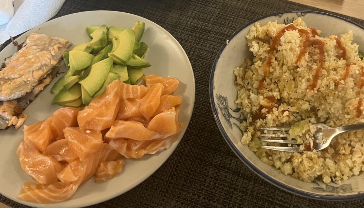 Salmon Sashimi w/ Cauliflower Rice