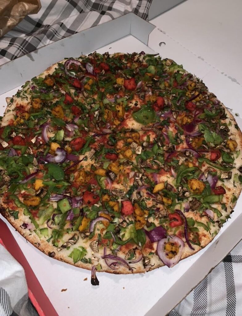 Not exactly what I had in mind when ordering a veggie pizza….wheres my cheese! 🤦🏼‍♀️