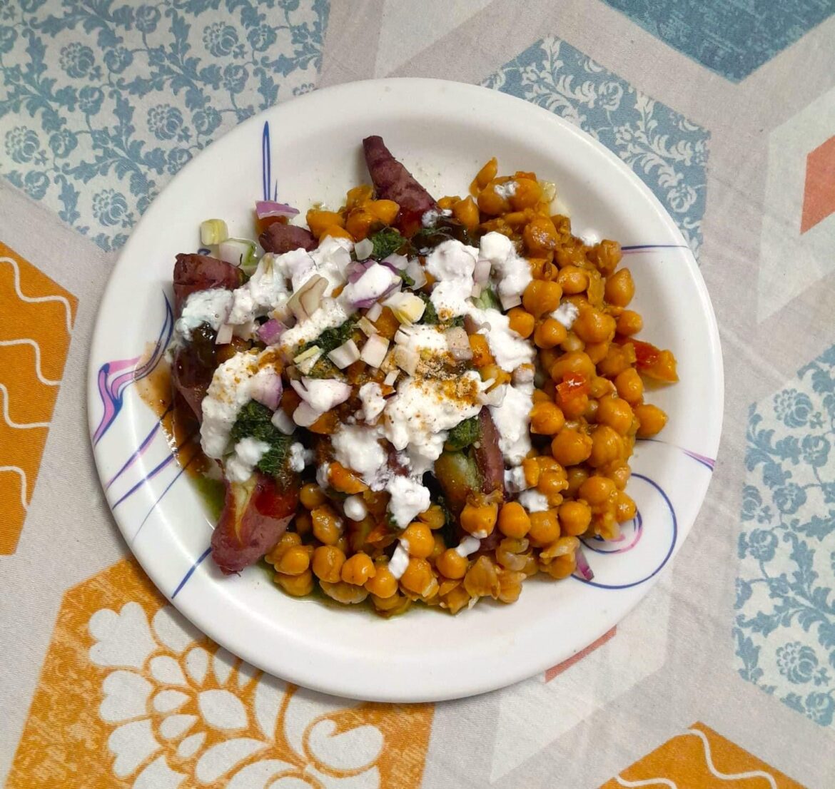 Culinary of Himalaya Doaba Cuisine = Colorful & Big Portion Sizes (Sweet Potato Chickpea Onion Salad)