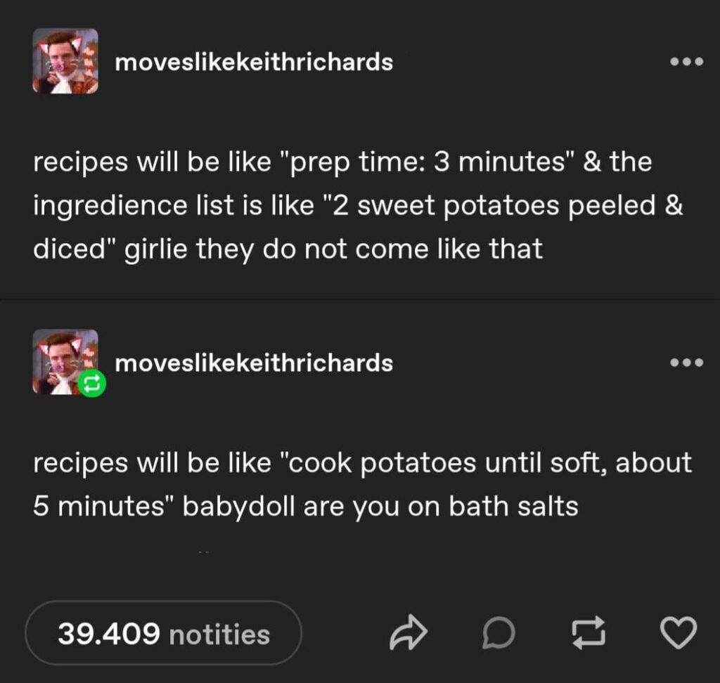 if i have to peel and dice sweet potatoes, add 1 hour to the recipe