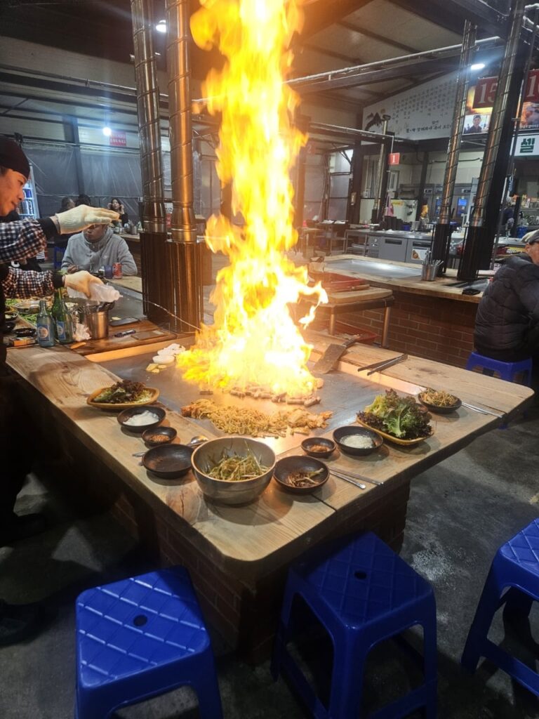 Korean fork belly(삼겹살) and fire show !!🔥🔥 Korean fork belly(삼겹살) and fire show !!🔥🔥