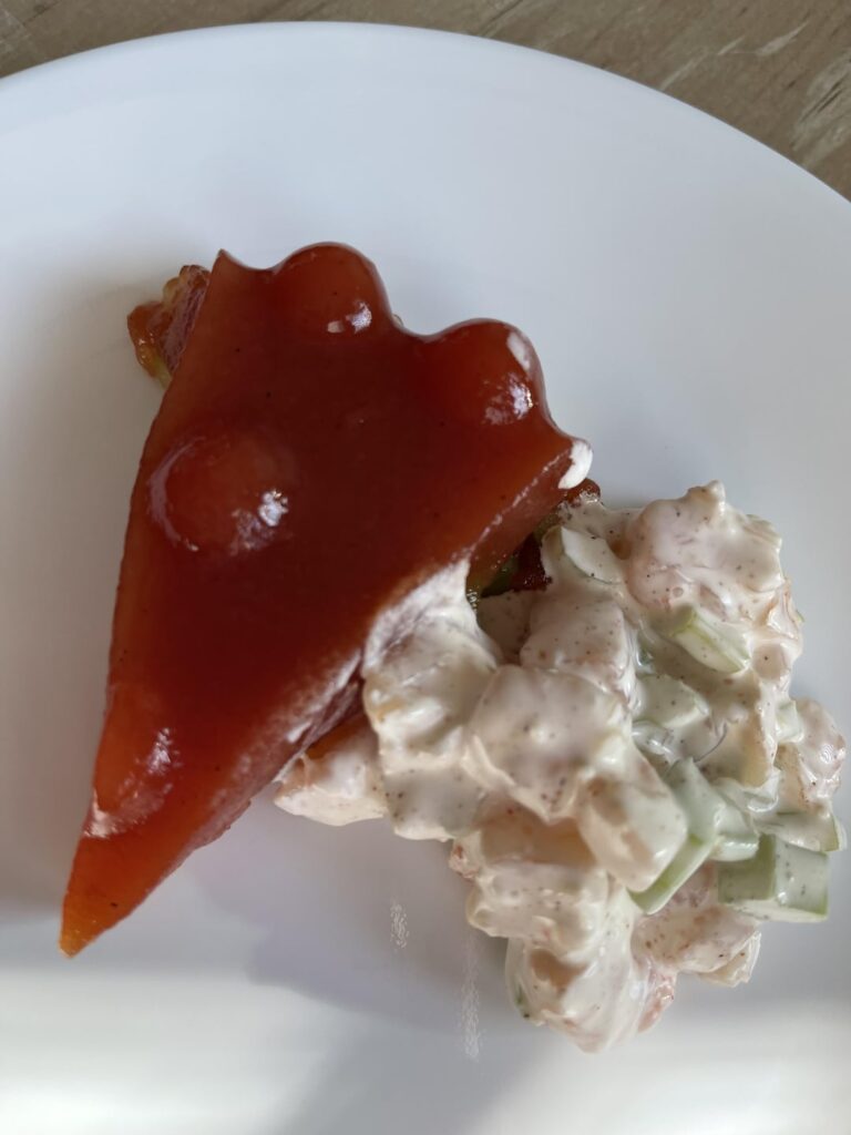 Tomato aspic and shrimp salad