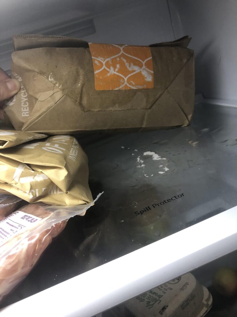 Pork for one of my meals leaked all over the fridge :(
