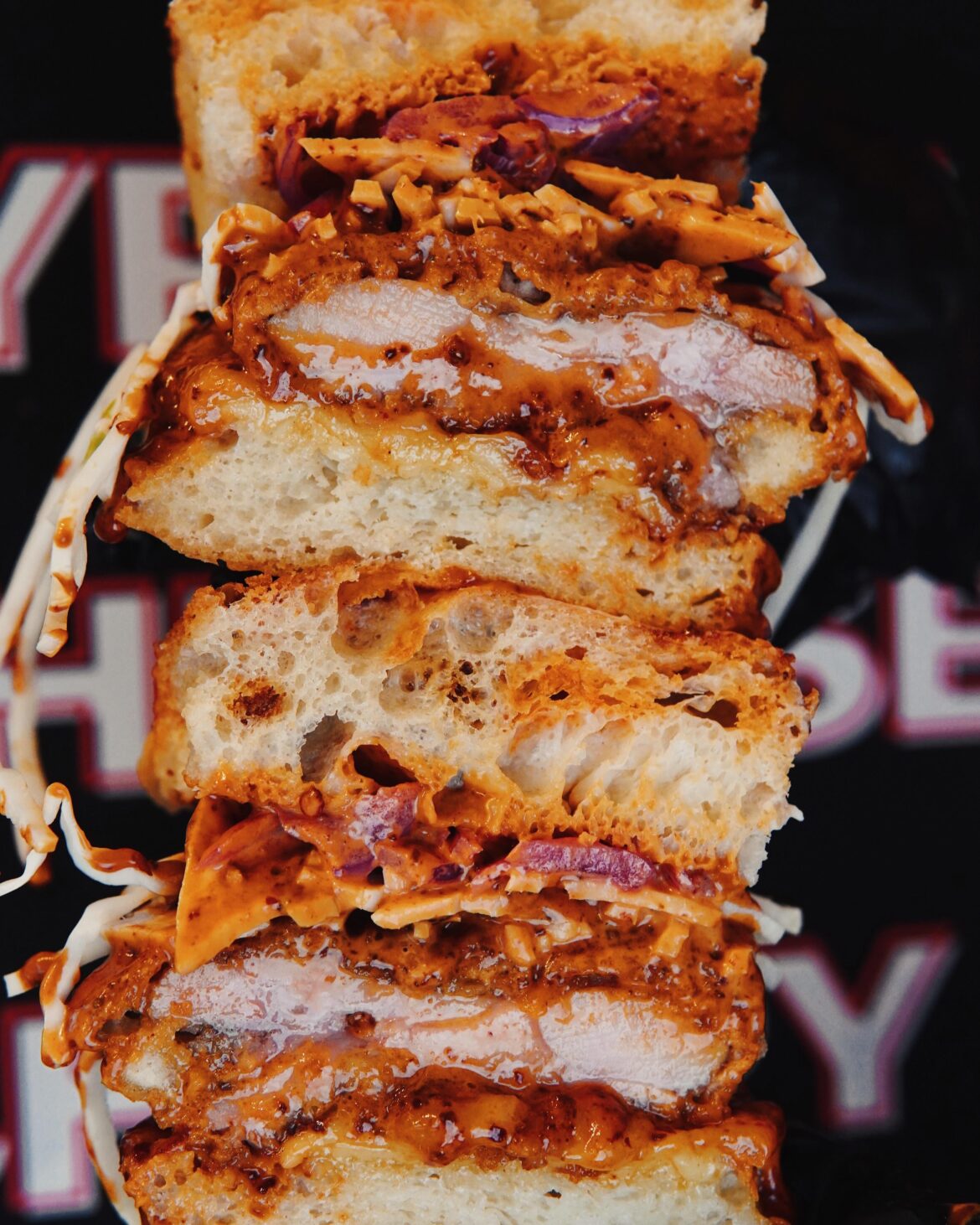 Taiwanese Fried Chicken in Loa Gan Ma Chilli Oil Focaccia