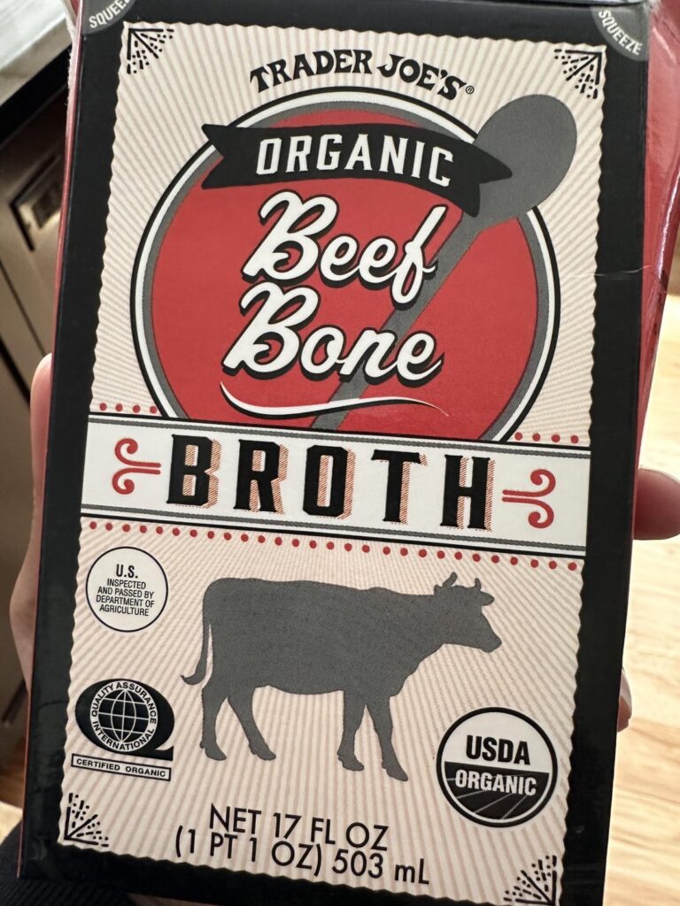 Bone broth soup: 20g protein, <1g carbs, 0g fat