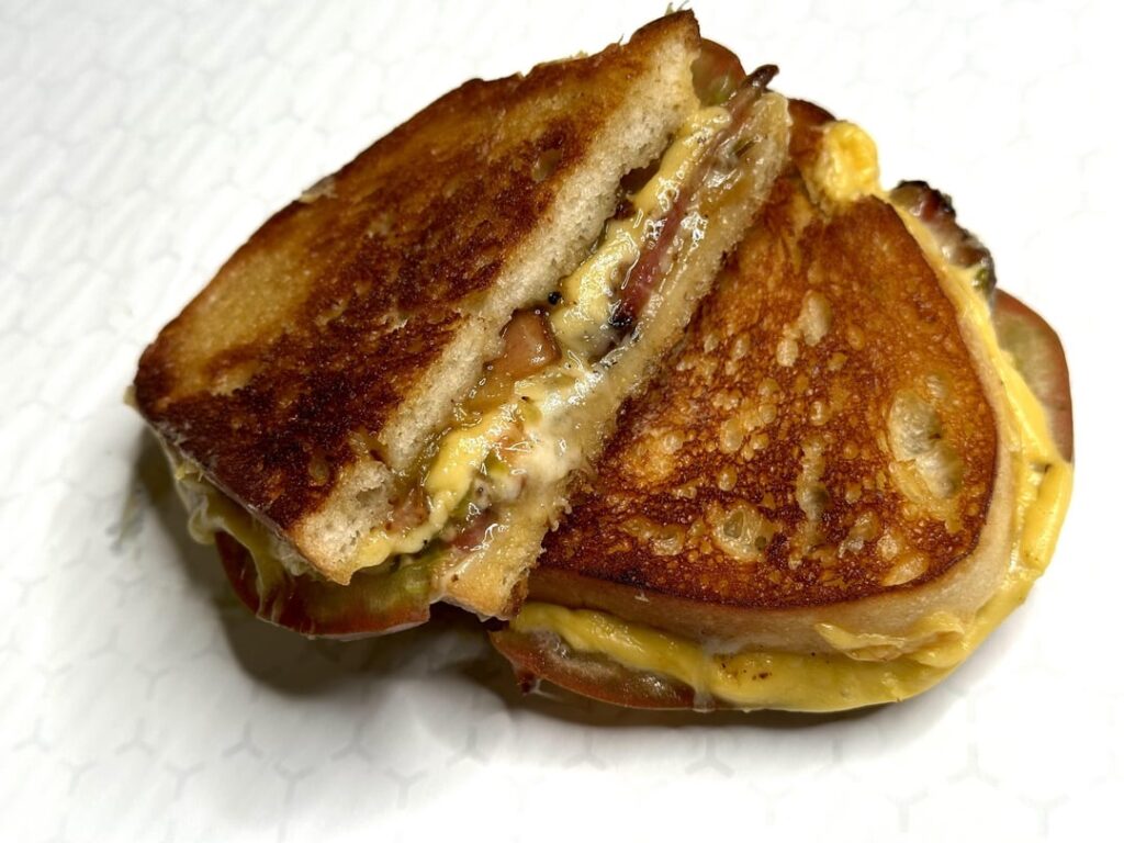 Grilled bacon, tomato, and cheese melt+