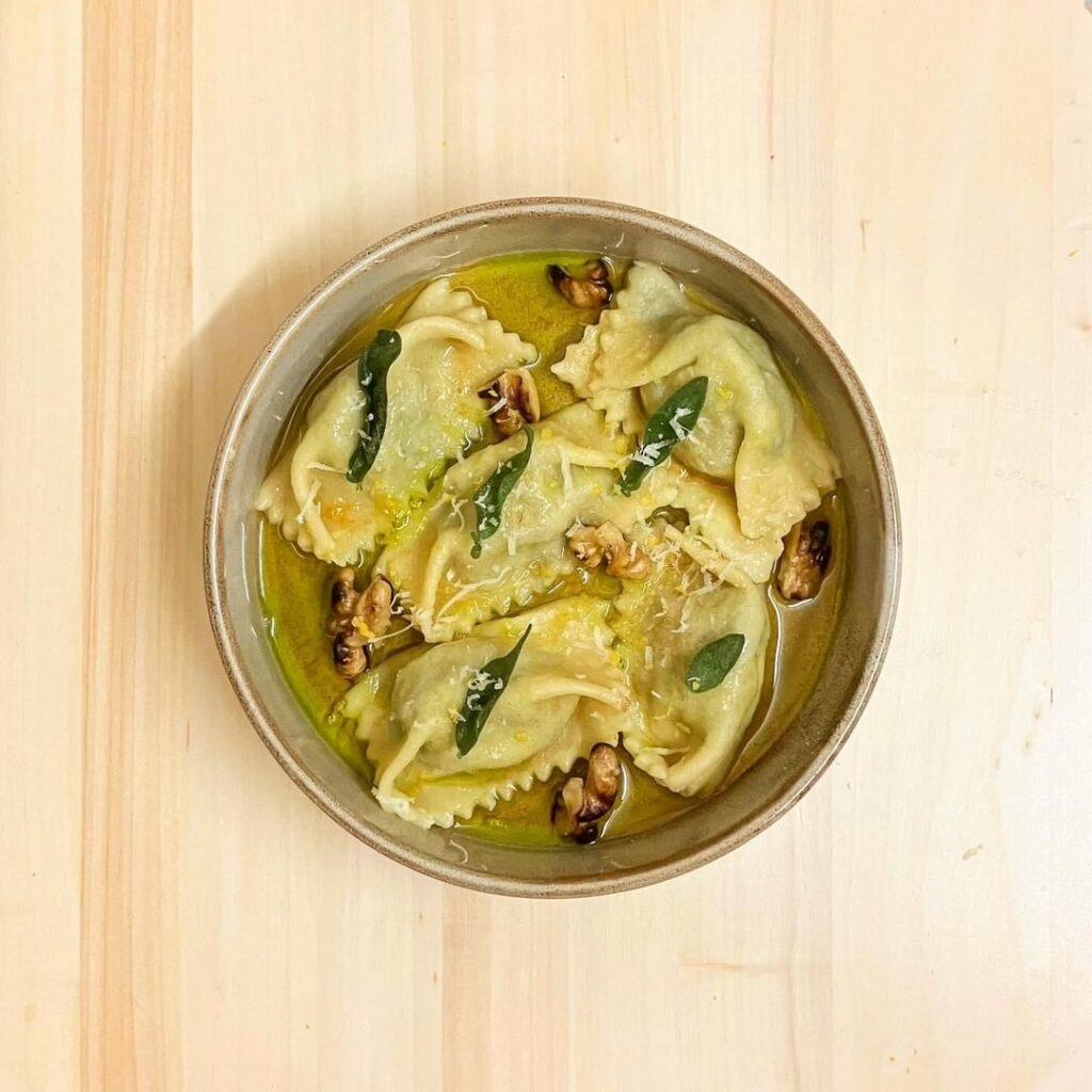 Spinach and Ricotta Agnolotti, Browned Butter Sauce, Crispy Sage