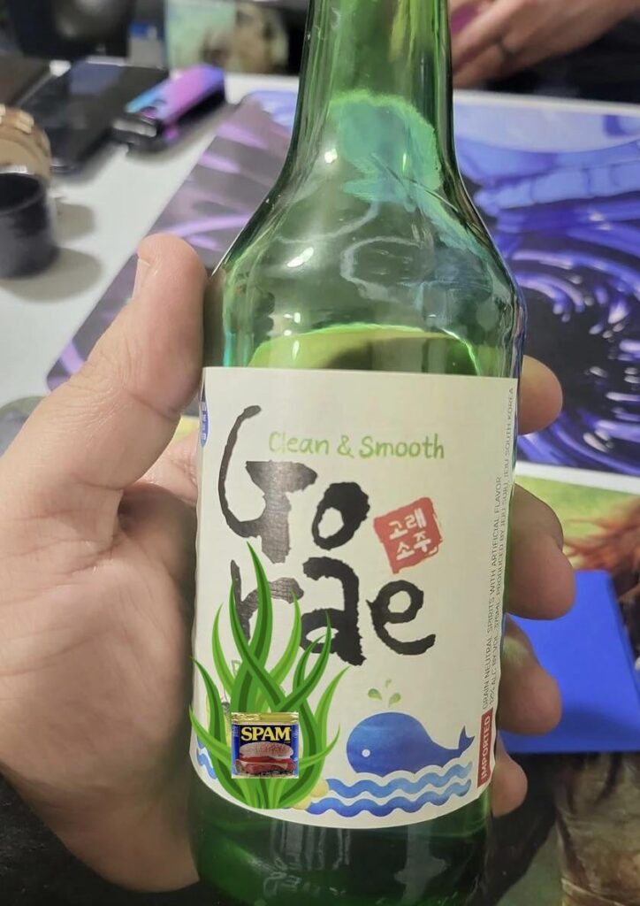 Not sure if I’m liking this new SPAM & seaweed flavored soju🤔