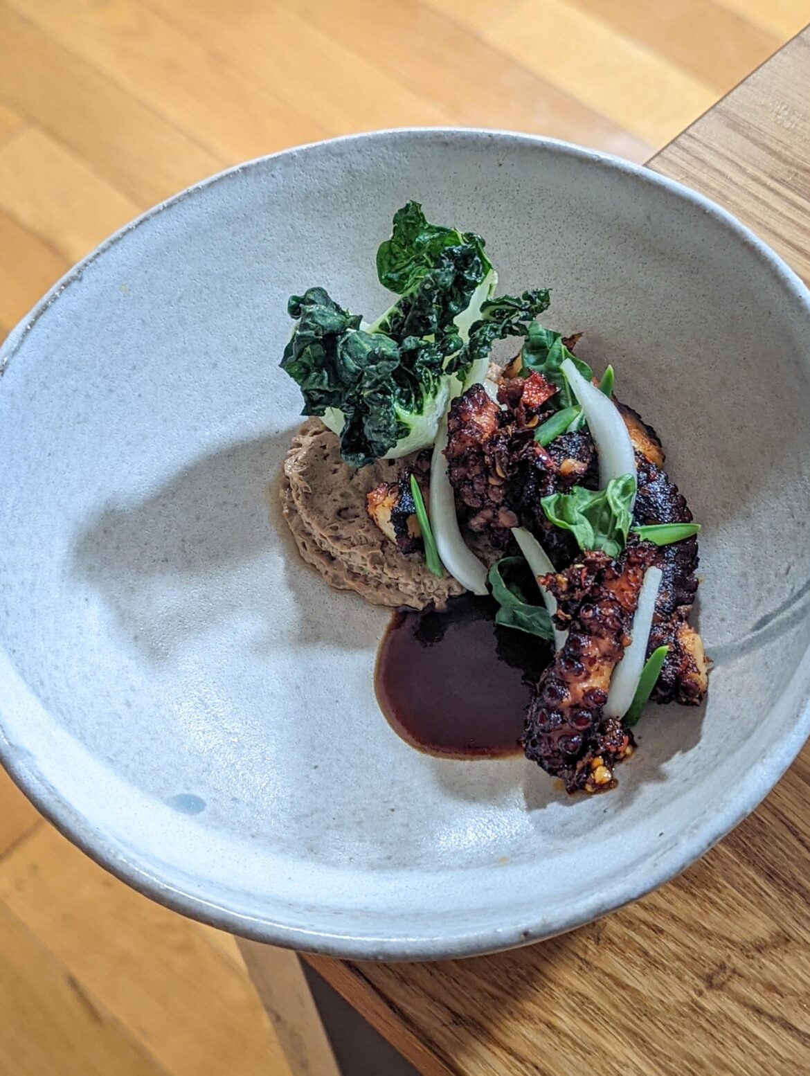 Octopus with chawamushi and bok choy three ways