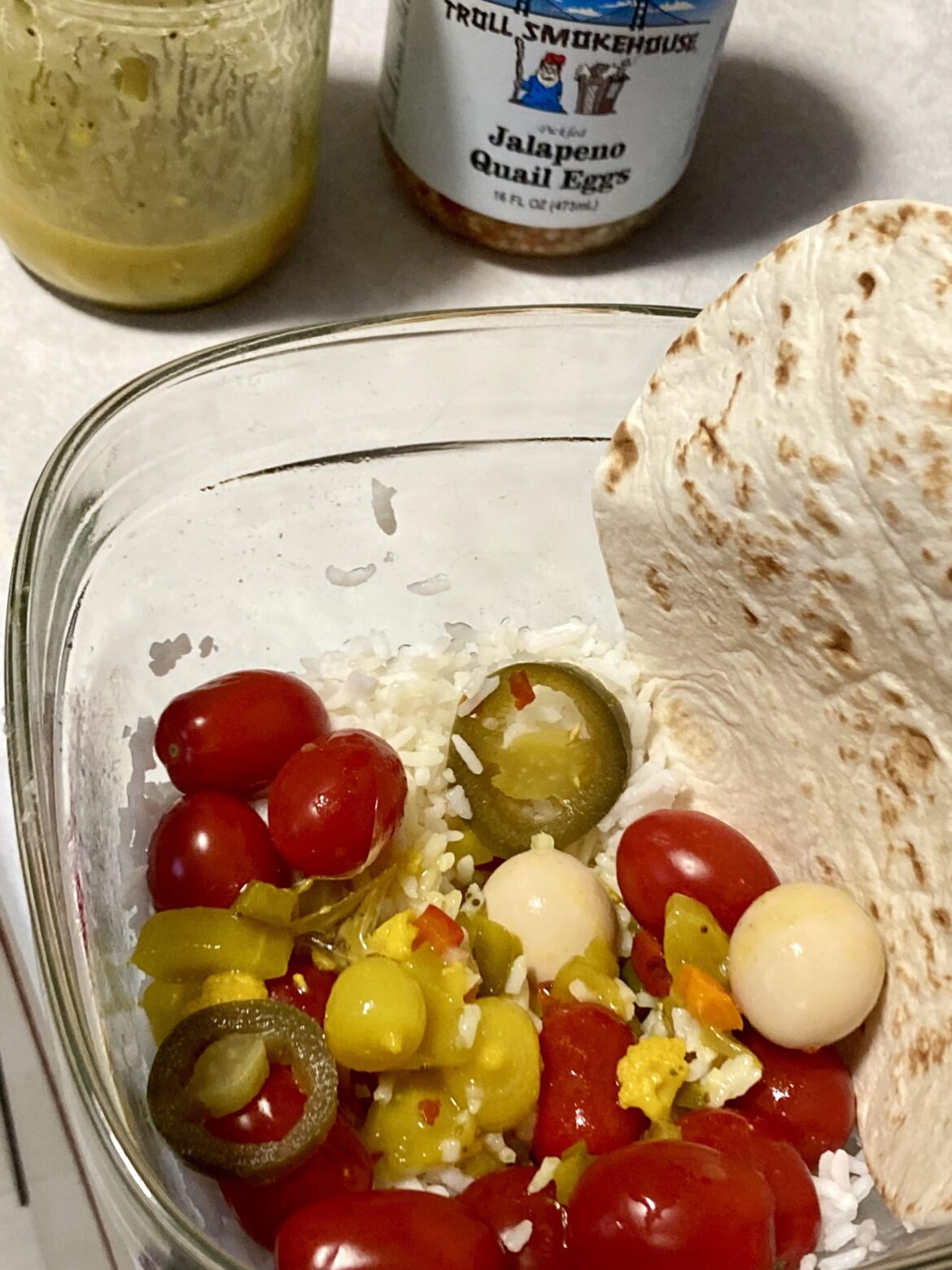 My Uncanny Attraction to Homemade Chow Chow and Pickled Jalepeño Quail Eggs that I had for lunch today