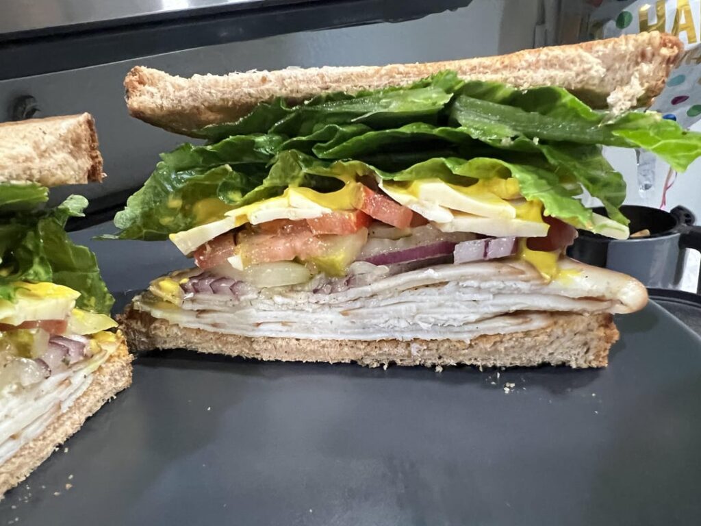 Homemade turkey sandwich.