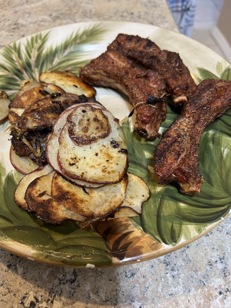 1 hour baby backs with vortex and fried potatoes with onion