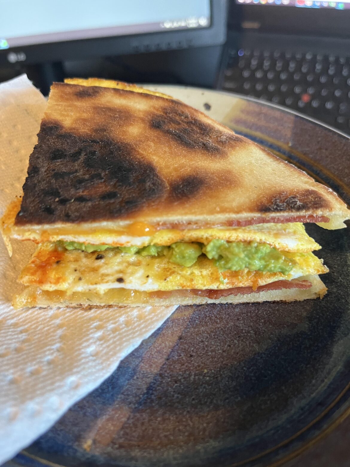 Bacon, Egg, Avocado, Cheese on Toasted Naan Bread